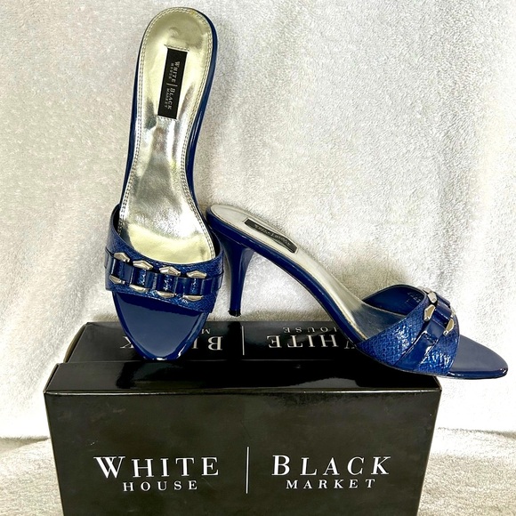 White House Black Market Prescot Cobalt Peep-toe Slides/Heels, Sz 8.5 M - Picture 1 of 6